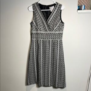 Adrianna Papell Embroidery Black and White A-Line Midi Dress